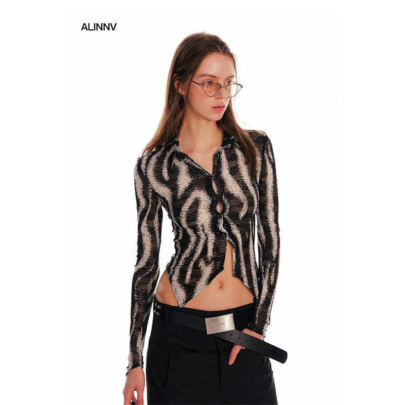 Stretch Sheer Zebra Print Shirt
