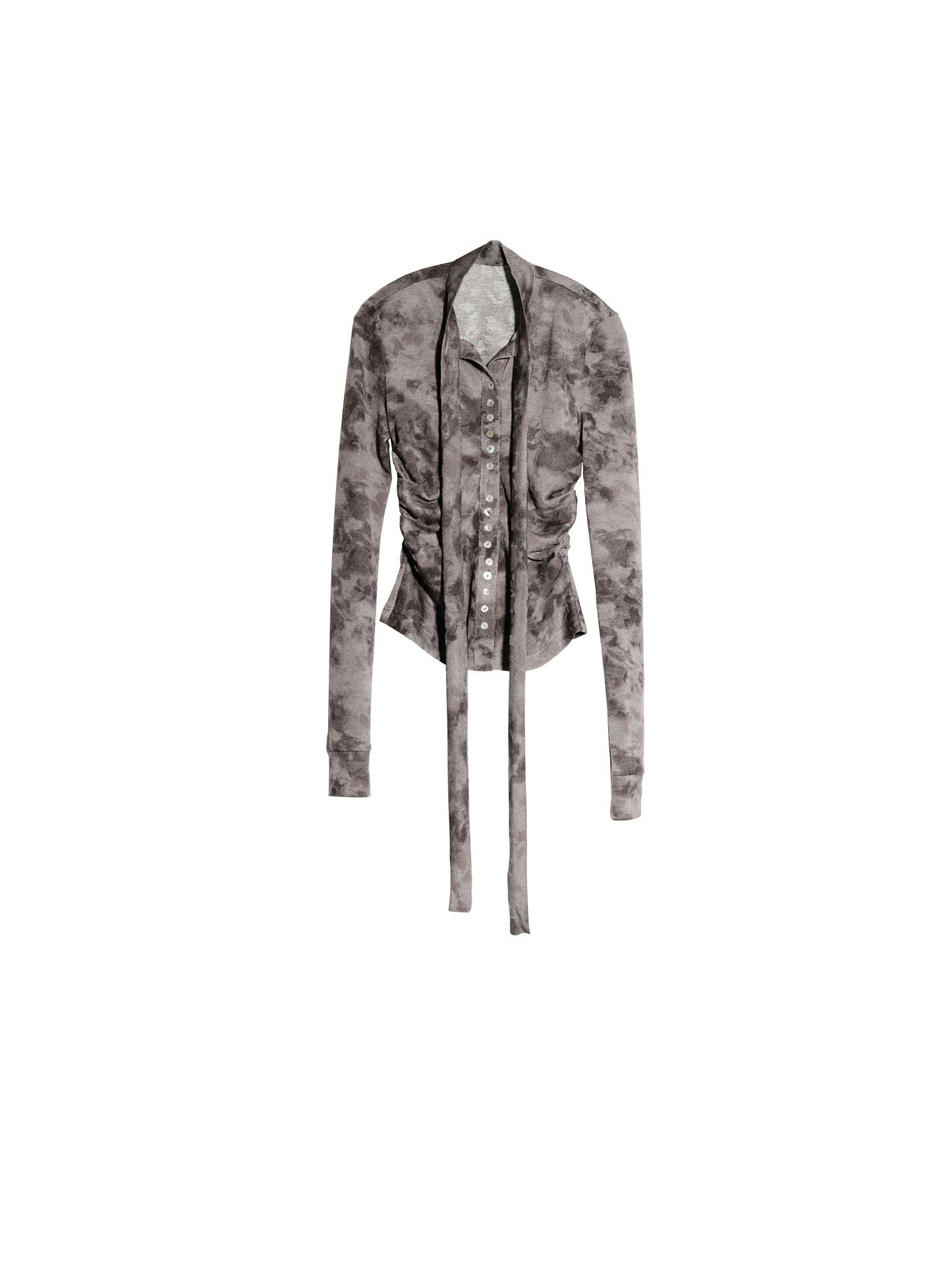 Retro Flocking Print Tie-Neck Blouse