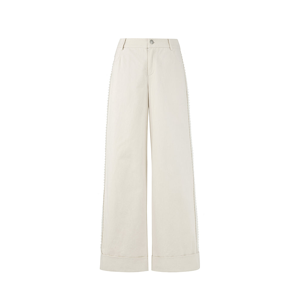 Lace-Detailed Pure Cotton Roll-Up Pants