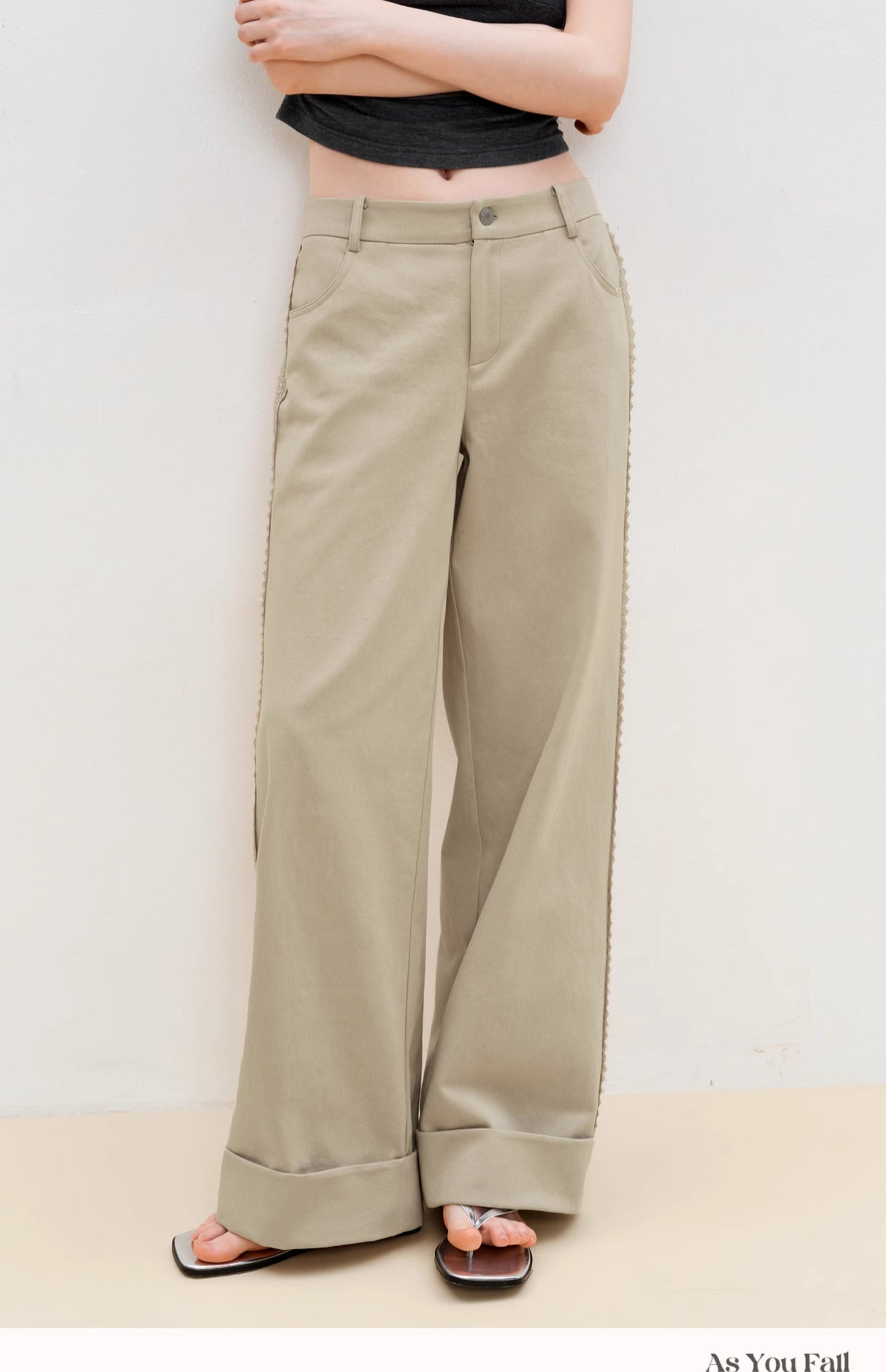 Lace-Detailed Pure Cotton Roll-Up Pants