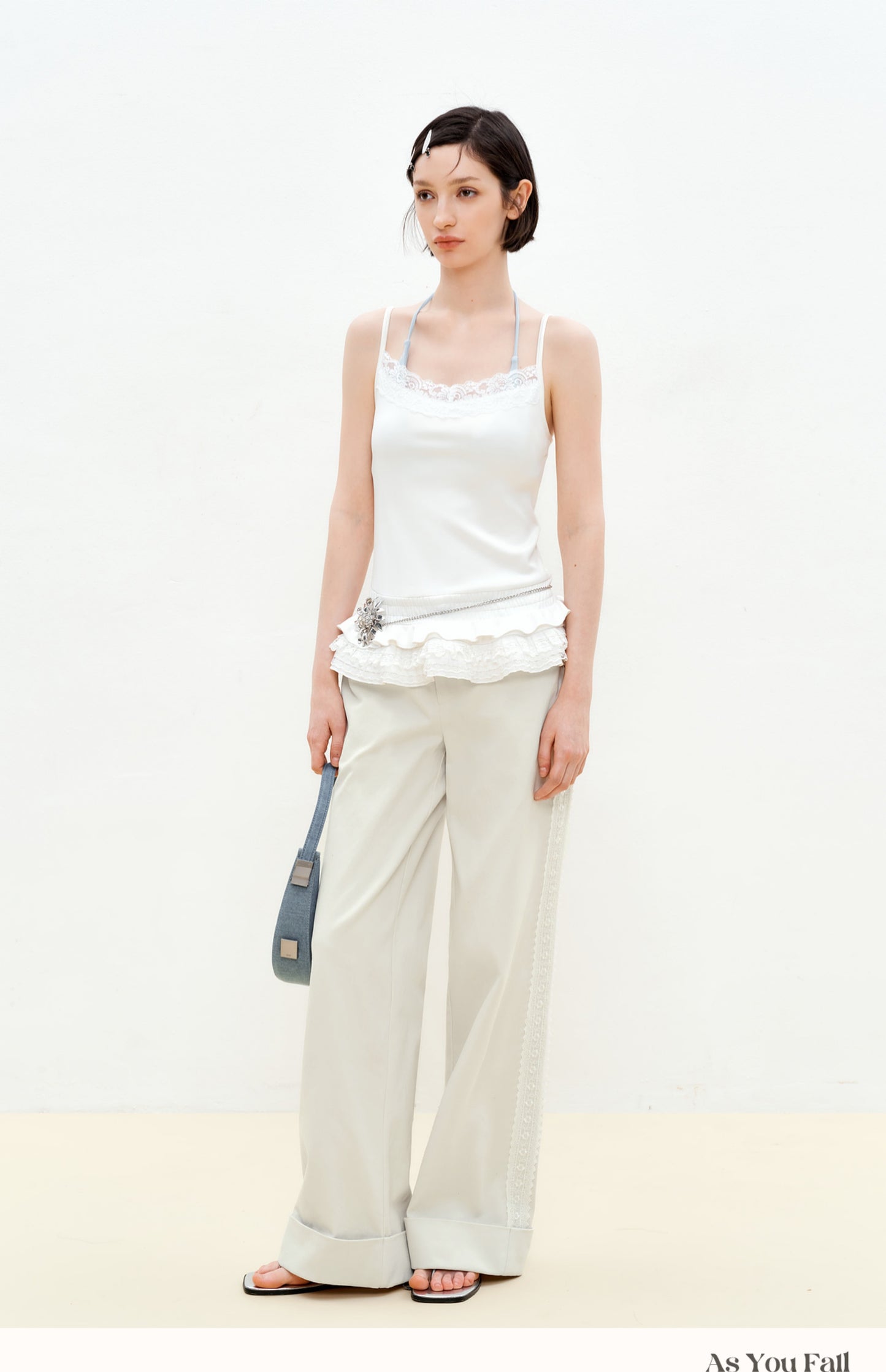 Lace-Detailed Pure Cotton Roll-Up Pants