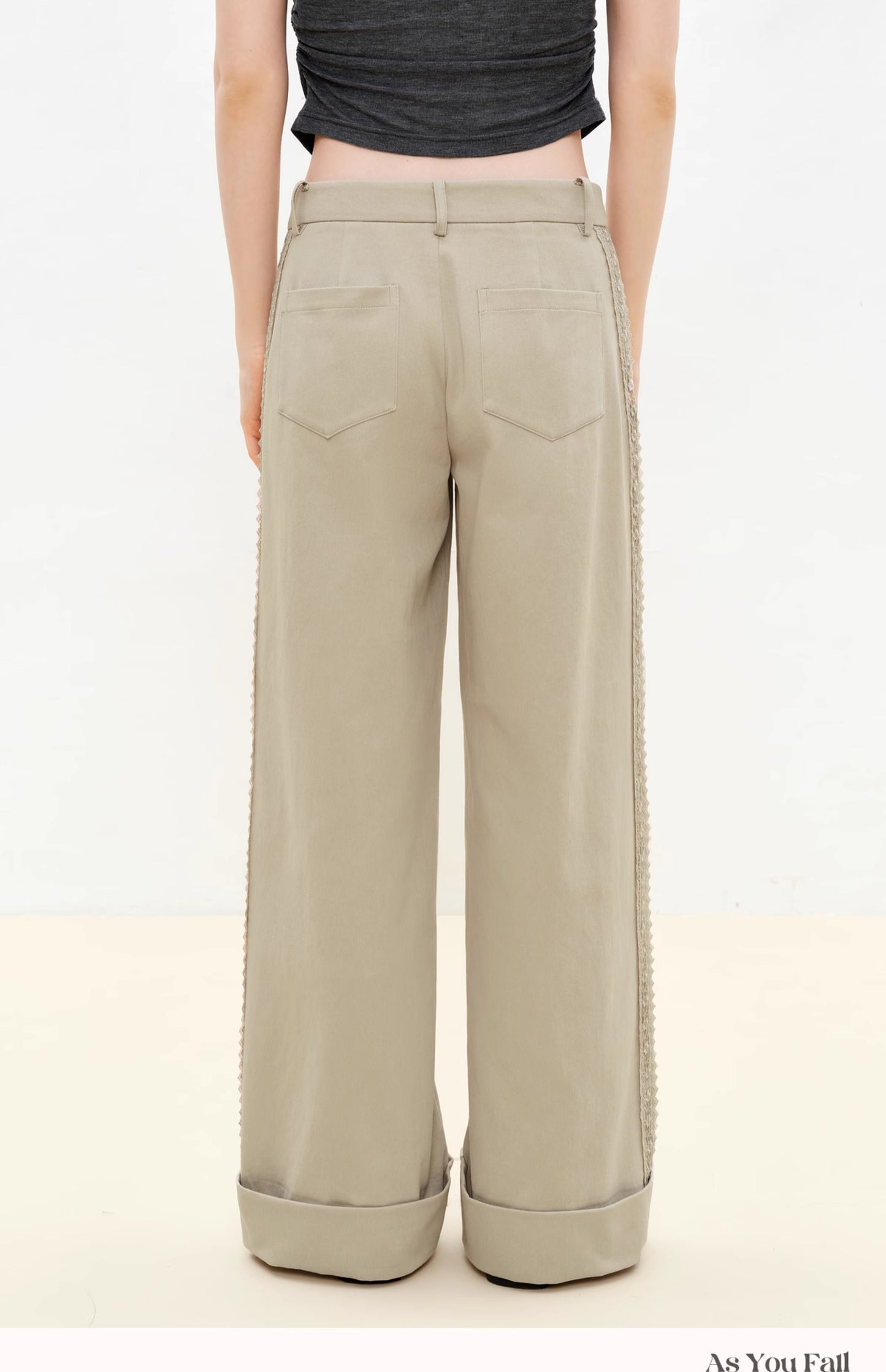 Lace-Detailed Pure Cotton Roll-Up Pants