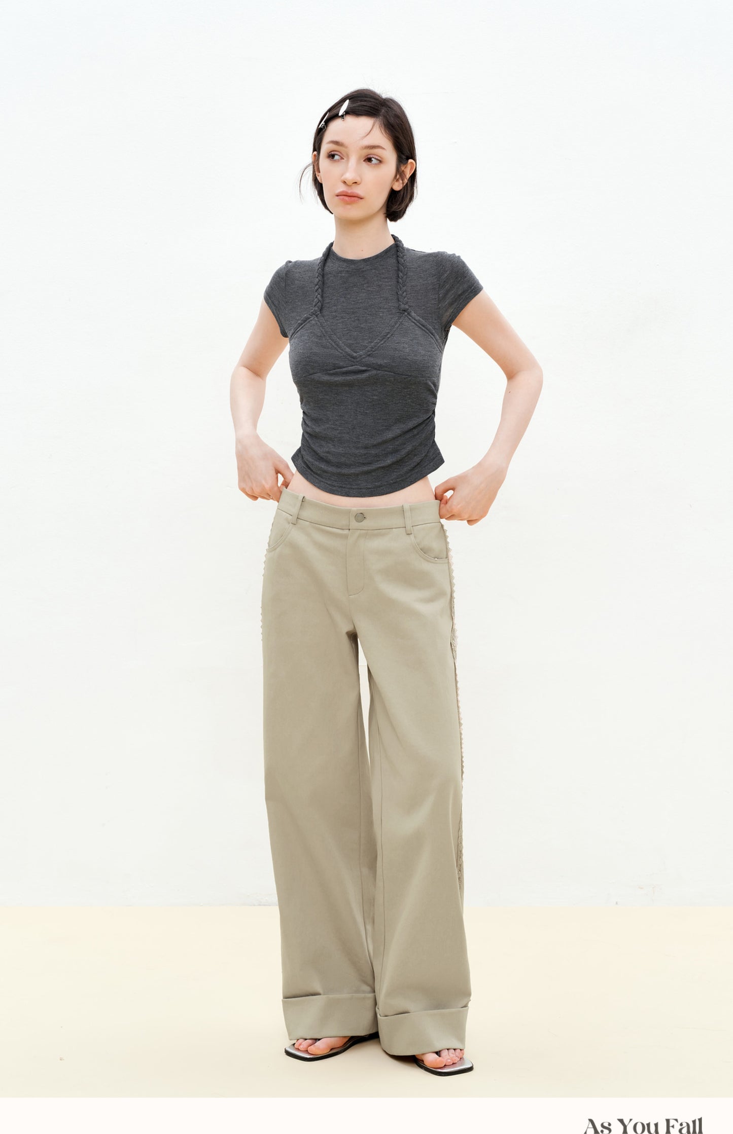 Lace-Detailed Pure Cotton Roll-Up Pants