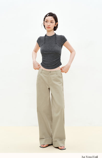 Lace-Detailed Pure Cotton Roll-Up Pants