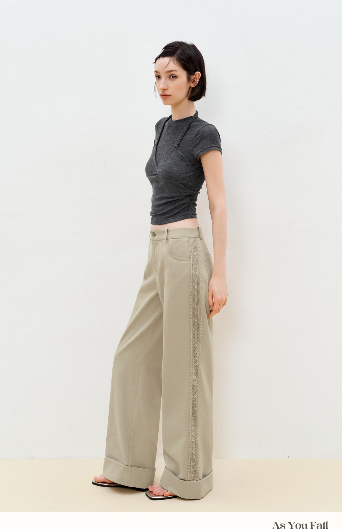 Lace-Detailed Pure Cotton Roll-Up Pants