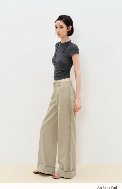 Lace-Detailed Pure Cotton Roll-Up Pants
