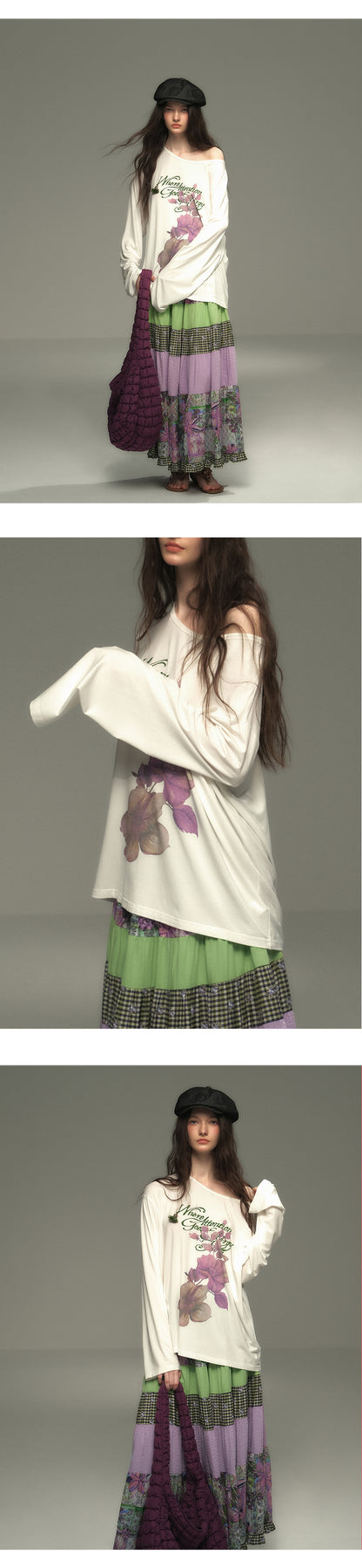 Oversized Off Shoulder Print T-Shirt