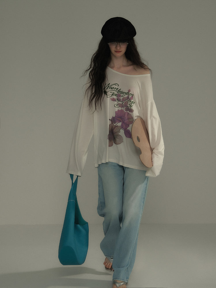 Oversized Off Shoulder Print T-Shirt