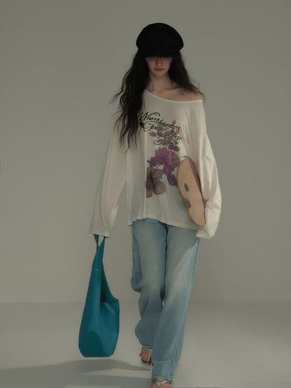 Oversized Off Shoulder Print T-Shirt
