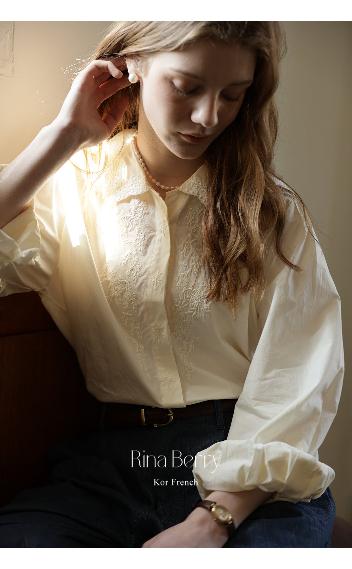 Embroidered Floral Blouse With Pleated Puff Sleeves