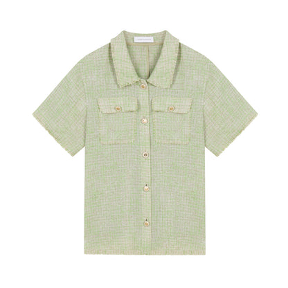 Boxy Button-Up Fringed Cropped Shirt And Matching Shorts