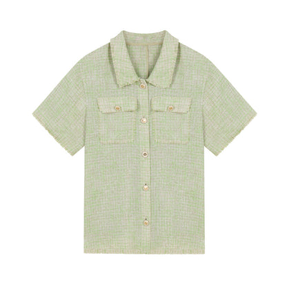 Boxy Button-Up Fringed Cropped Shirt And Matching Shorts