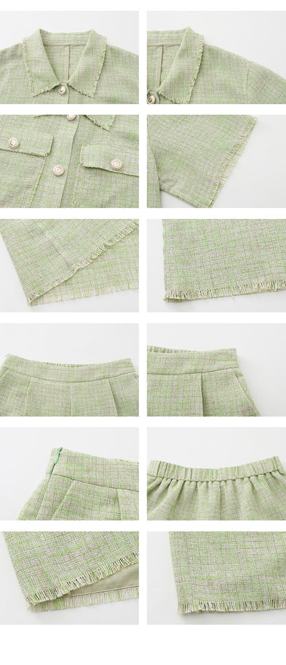 Boxy Button-Up Fringed Cropped Shirt And Matching Shorts