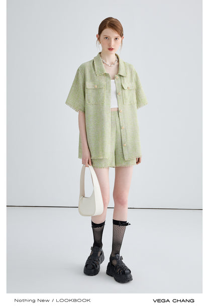 Boxy Button-Up Fringed Cropped Shirt And Matching Shorts