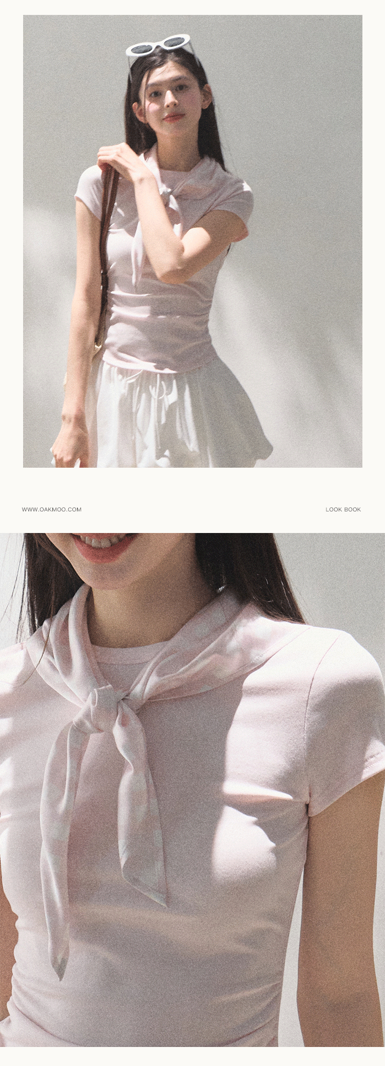 Layered-Look Plaid Scarf Accent T-Shirt