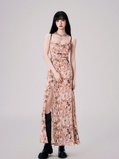 Floral Cross-Strap Dress With Front Slit