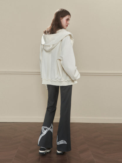 Flared Jogger Pants With Drawstring And Lace Bow Detail