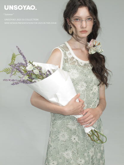 Fringed Sequin Floral Mesh Dress