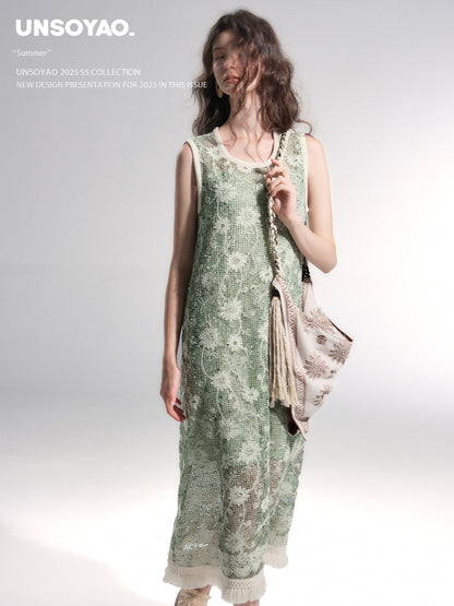 Fringed Sequin Floral Mesh Dress