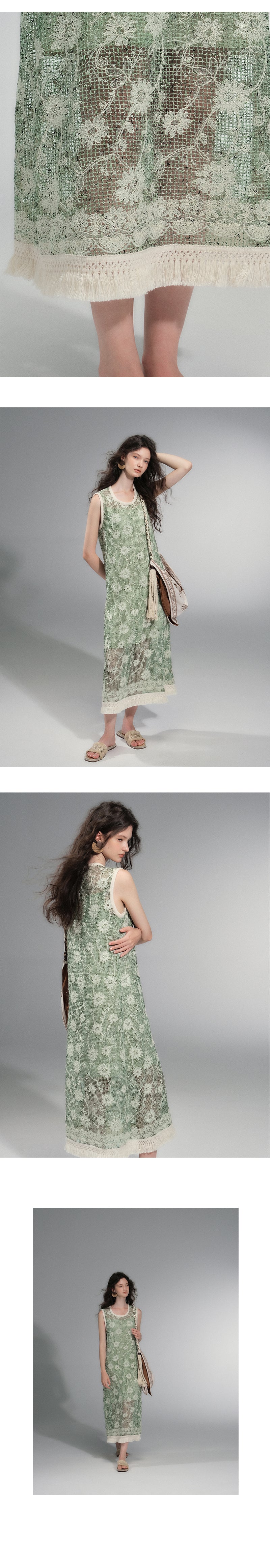 Fringed Sequin Floral Mesh Dress