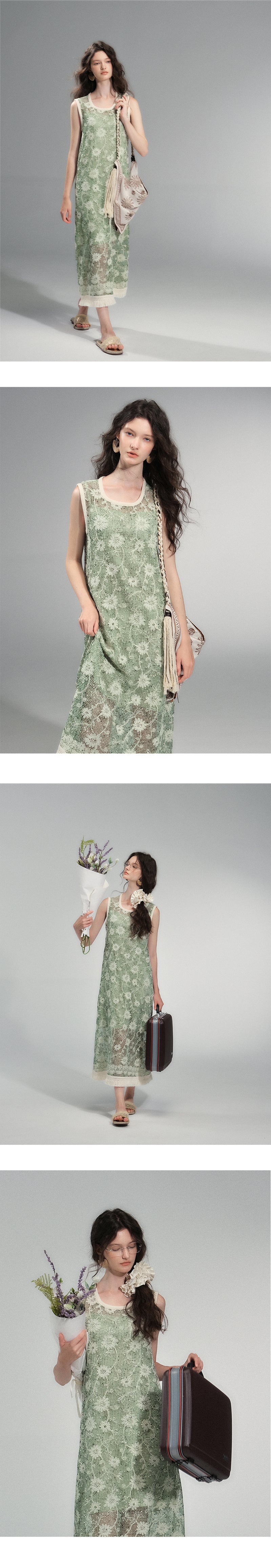 Fringed Sequin Floral Mesh Dress