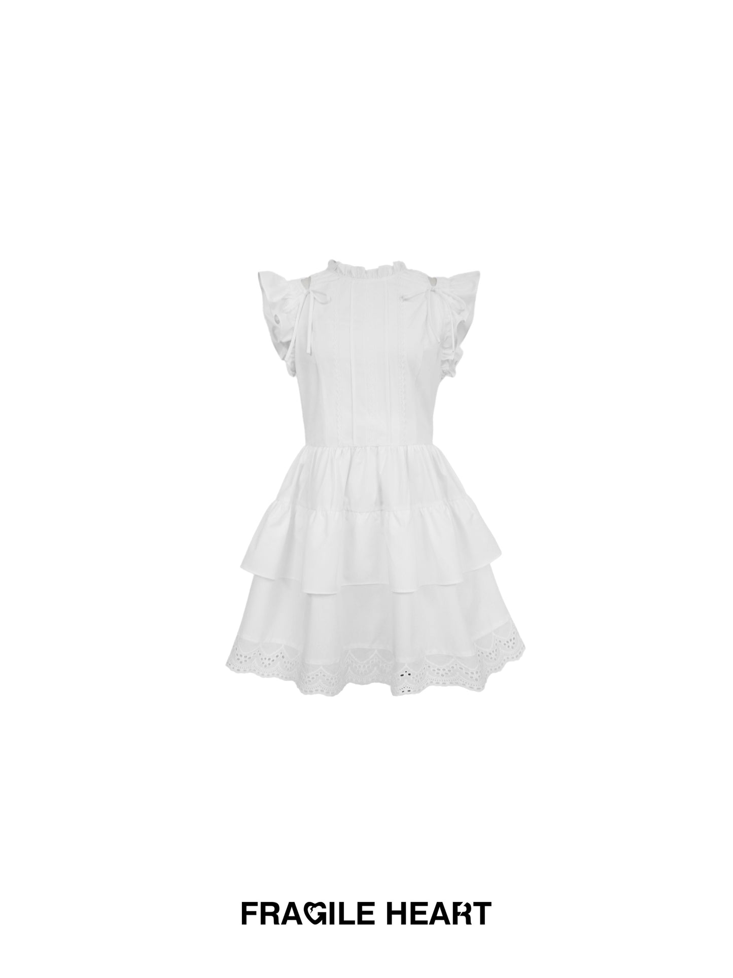 Butterfly Sleeve Embroidered Cut-Out Shoulder Dress