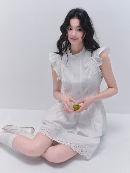 Butterfly Sleeve Embroidered Cut-Out Shoulder Dress