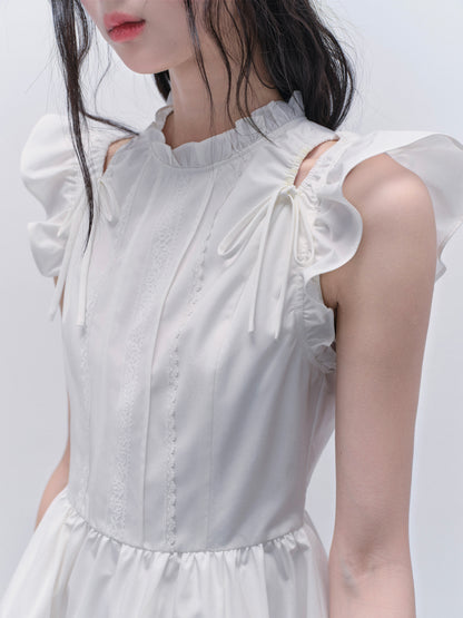 Butterfly Sleeve Embroidered Cut-Out Shoulder Dress