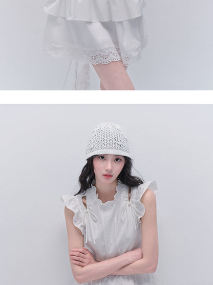Butterfly Sleeve Embroidered Cut-Out Shoulder Dress