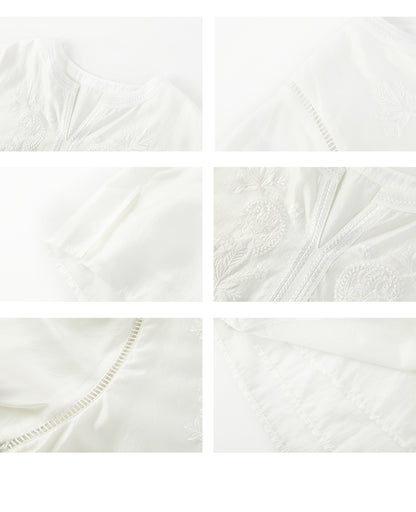 3/4 Sleeve Embroidered V-Neck Blouse