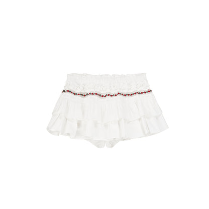 Puffy Skort With Floral Embroidery Detail