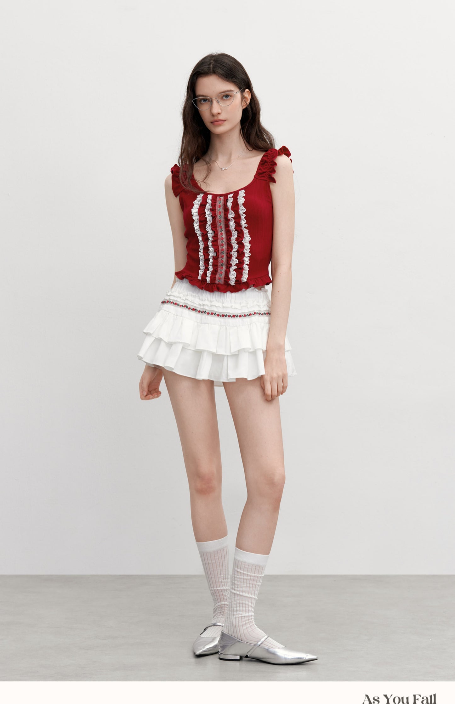 Puffy Skort With Floral Embroidery Detail