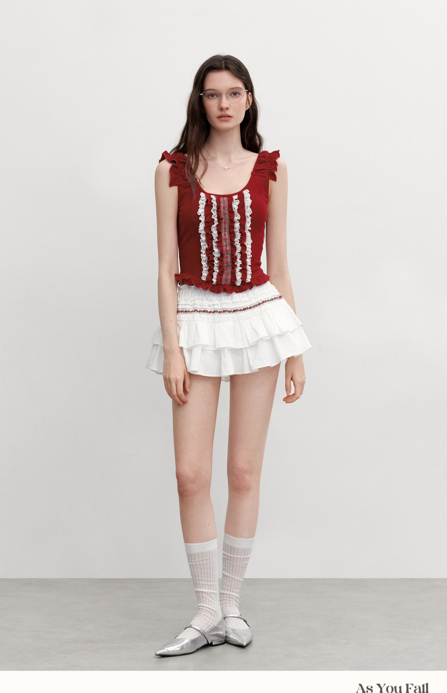 Puffy Skort With Floral Embroidery Detail