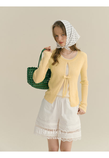 Elastic High Waist Cotton Shorts With Lace Detail