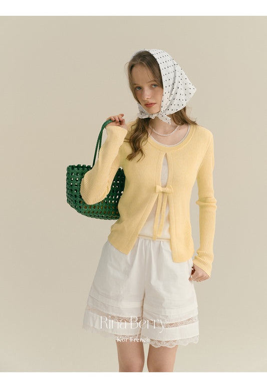 Elastic High Waist Cotton Shorts With Lace Detail