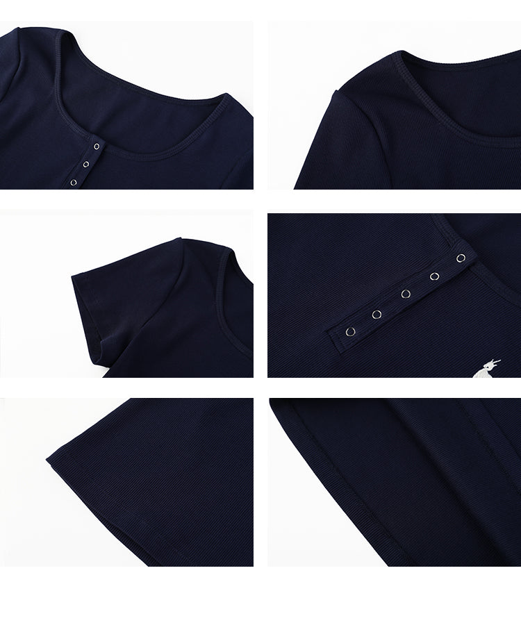 Embroidered Henley Neck T-Shirt