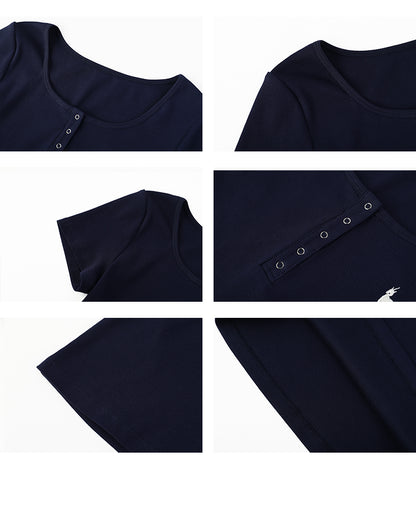 Embroidered Henley Neck T-Shirt