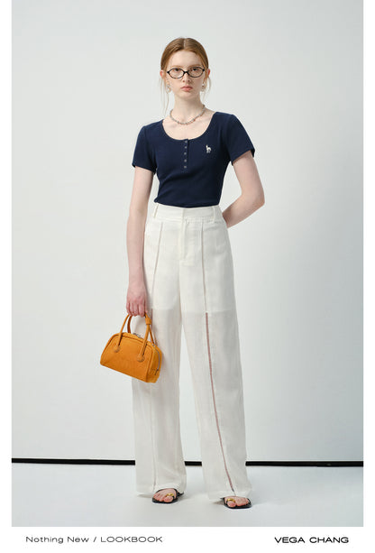 Embroidered Henley Neck T-Shirt