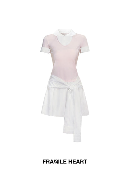 College-Style Round-Collar Layered Dress