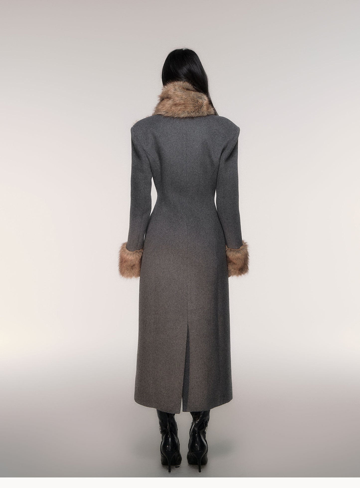 Double Breasted Long Coat with Detachable Scarf