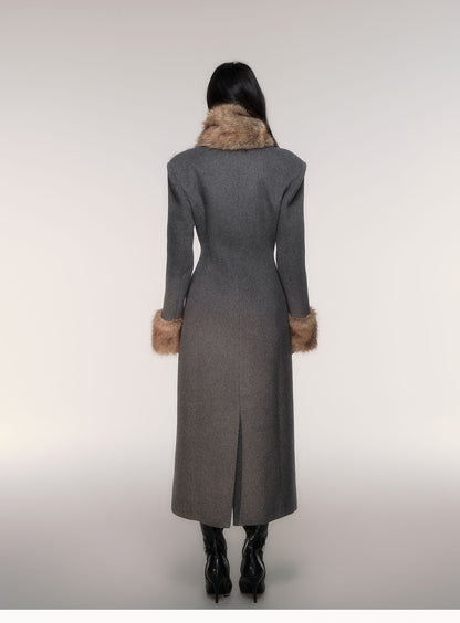 Double Breasted Long Coat with Detachable Scarf