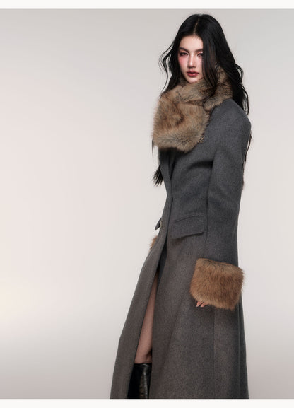 Double Breasted Long Coat with Detachable Scarf