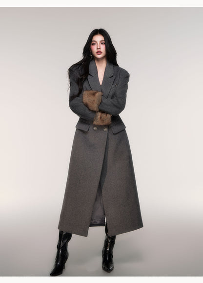 Double Breasted Long Coat with Detachable Scarf