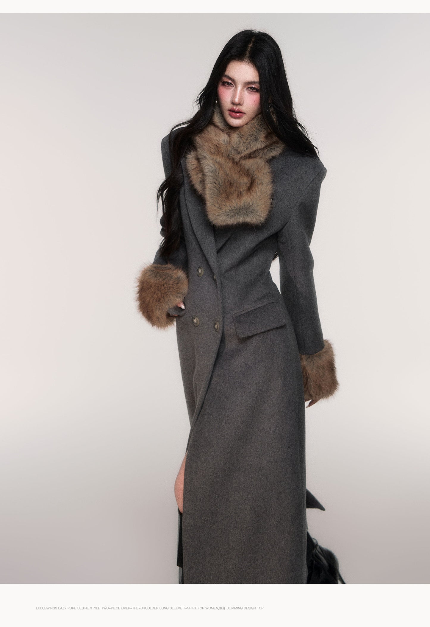 Double Breasted Long Coat with Detachable Scarf