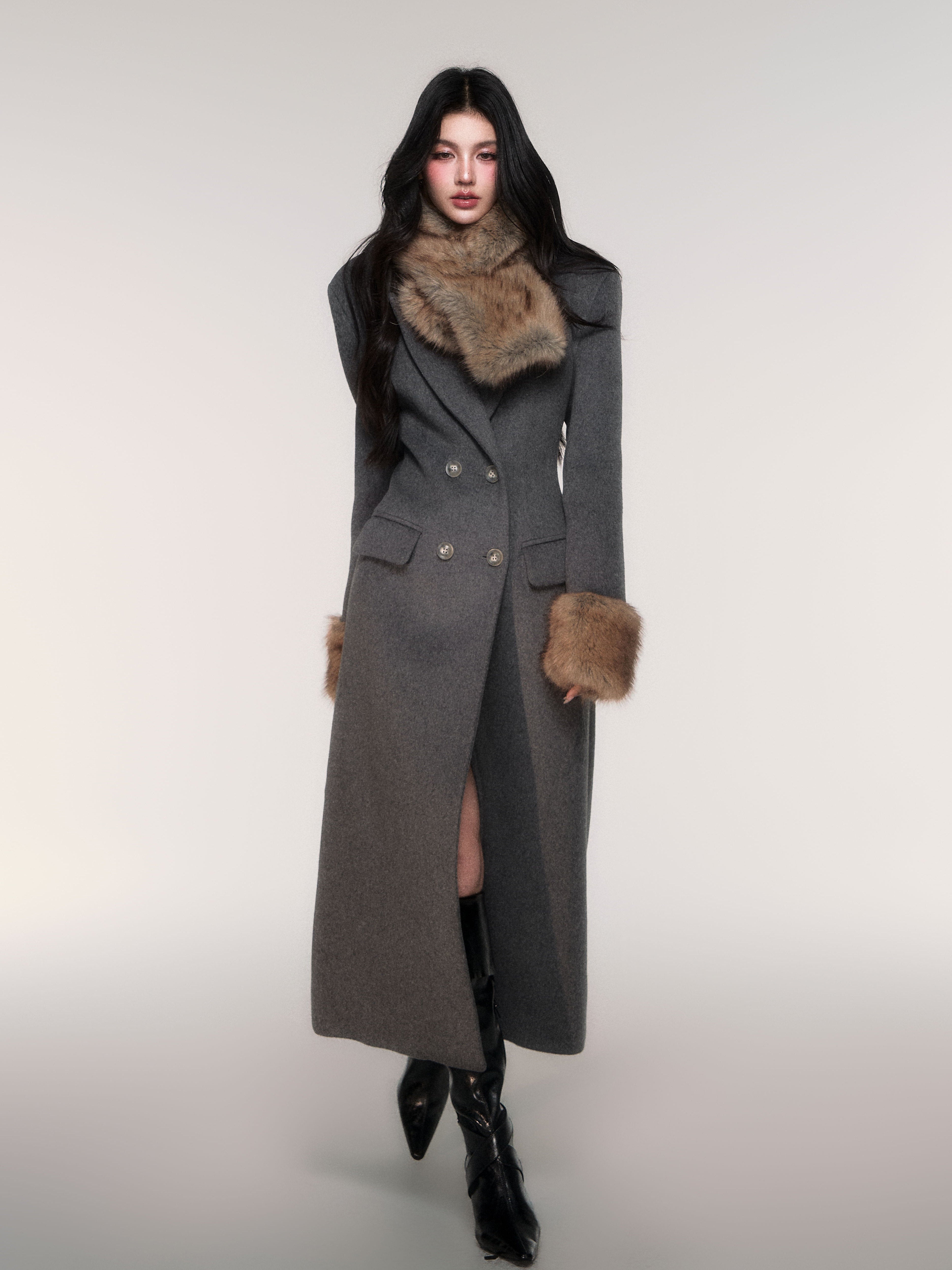 Double Breasted Long Coat with Detachable Scarf – MILL MINORITY