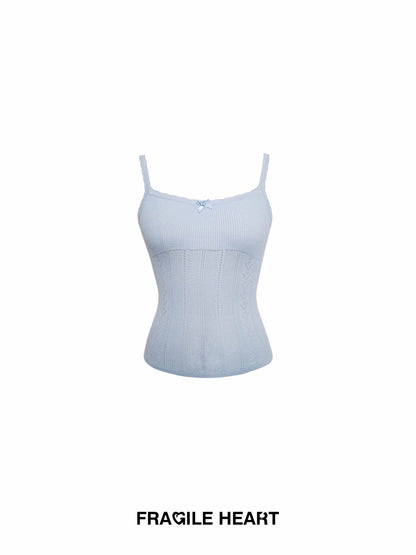 Pointelle Knit Cropped Camisole And Cardigan