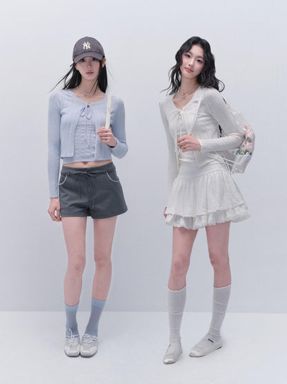 Pointelle Knit Cropped Camisole And Cardigan
