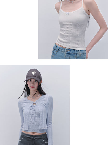Pointelle Knit Cropped Camisole And Cardigan