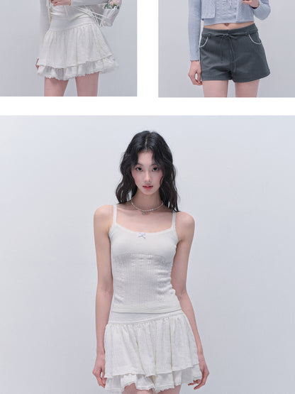 Pointelle Knit Cropped Camisole And Cardigan