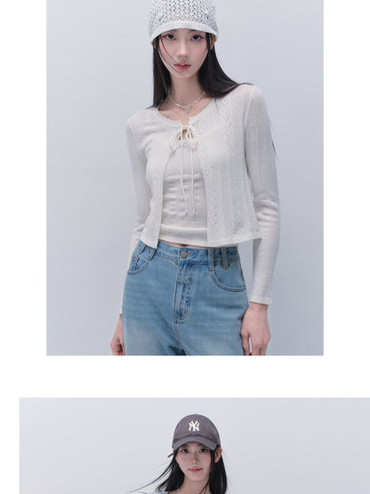 Pointelle Knit Cropped Camisole And Cardigan
